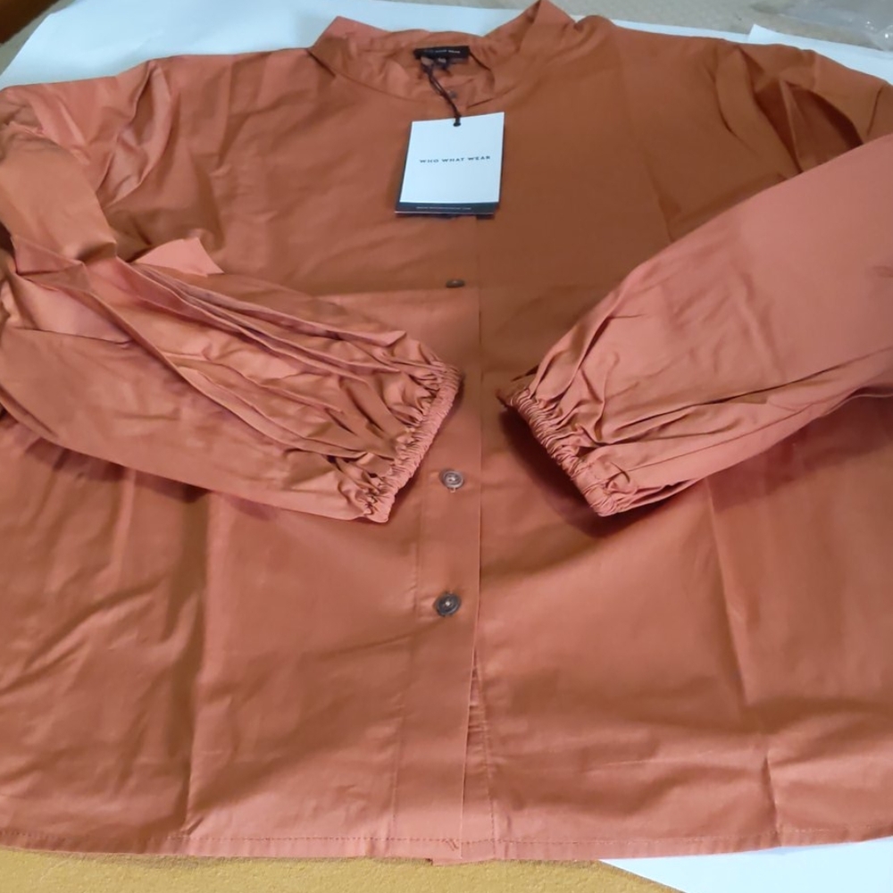 Who What Wear Burnt Orange Button-Front Blouse